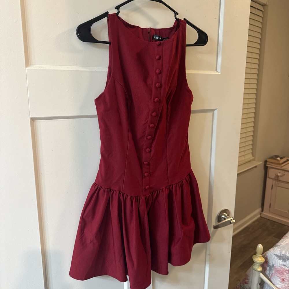 SHEIN Burgundy Buttoned Mini Dress